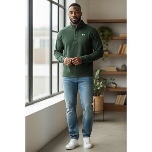 Under Armour Mens 2XL ColdGear Green Long Sleeve Pullover Fleece Shirt Loose Fit